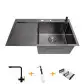 Zestaw czarny zlewozmywak kuchenny i bateria ze stali nierdzewnej NB-7848
