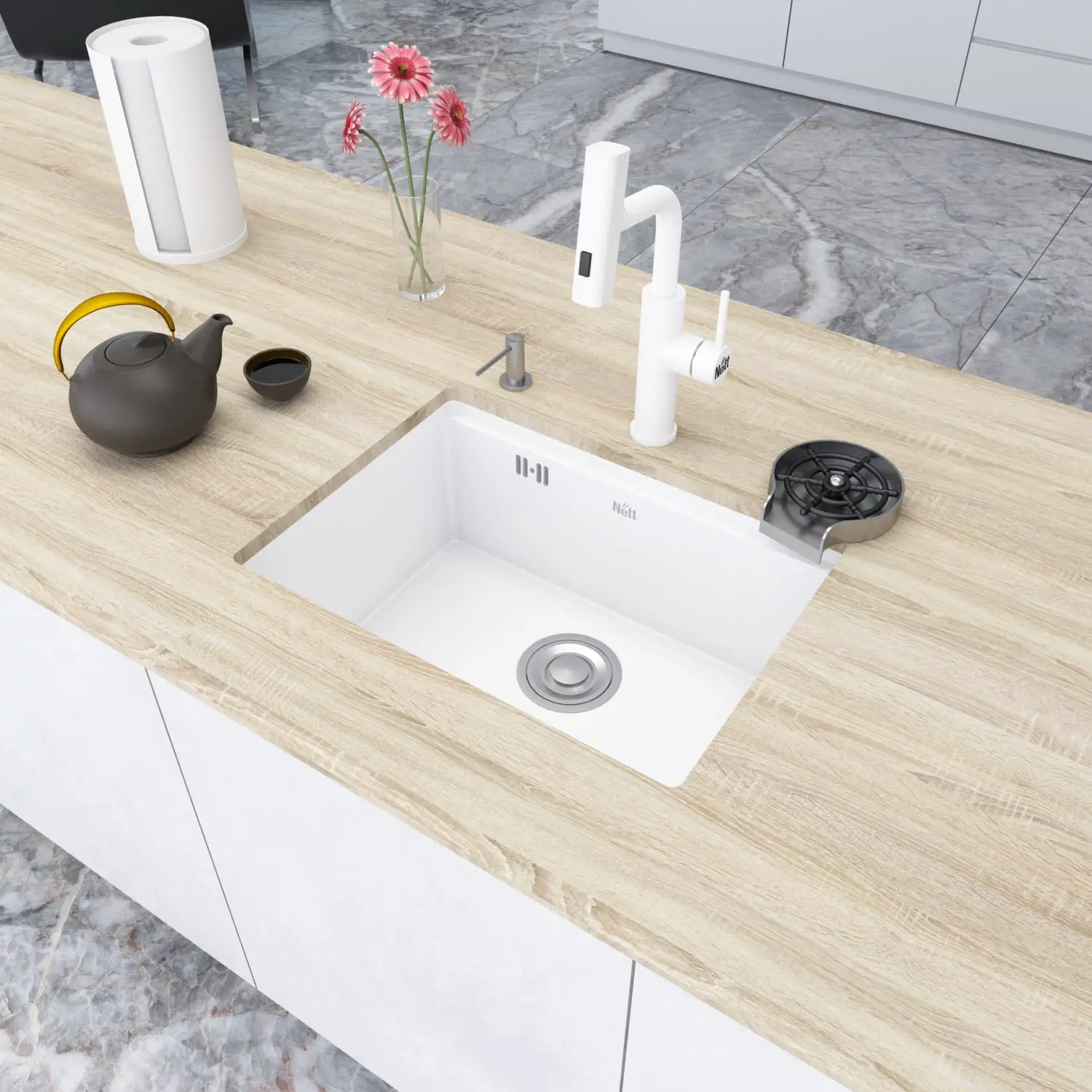 Zlewozmywak kuchenny biały jednokomorowy podwieszany stalowy Nett NW-5742