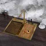 Złoty zlewozmywak do kuchni jednokomorowy stalowy nablatowy Nett NG-5747