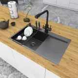 Czarny zlewozmywak stalowy jednokomorowy z ociekaczem 80 cm Nett NB-7848R