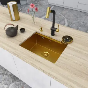 Złoty zlewozmywak kuchenny podwieszany ze stali nierdzewnej Nett NG-5742 foto