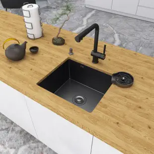 Zlewozmywak kuchenny czarny jednokomorowy podwieszany stalowy Nett NB-5045 foto