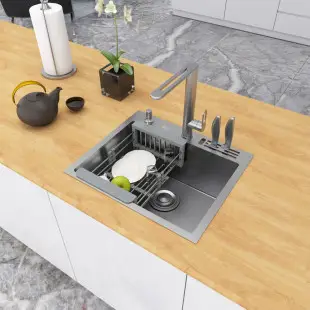 Zlew kuchenny nablatowy jednokomorowy stalowy Inox 45 cm Nett NS-5245 foto