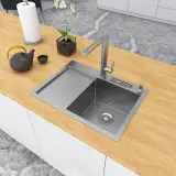 Zlew kuchenny stalowy jednokomorowy 60 z ociekaczem po lewej Nett NS-6045L