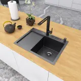 Zlew kuchenny czarny z ociekaczem po lewej stalowy szafki 60 cm Nett NB-6045L