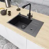 Czarny zlewozmywak kuchenny z ociekaczem póltorakomorowy 70 cm Nett NBM-7047