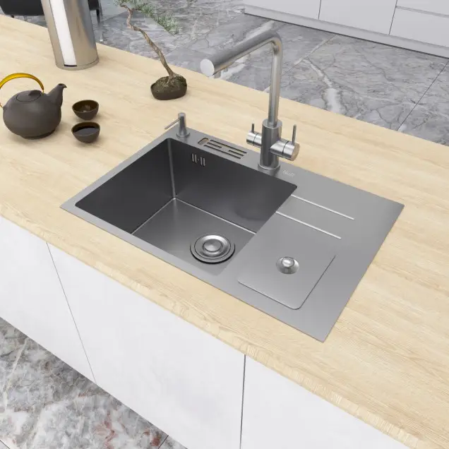 Zlewozmywak nablatowy kuchenny stalowy z ociekaczem Inox 70 cm Nett NSM-7047 foto