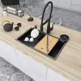 Czarny zlewozmywak kuchenny jednokomorowyze stali 1,5 mm podwieszany Nett NB-7042