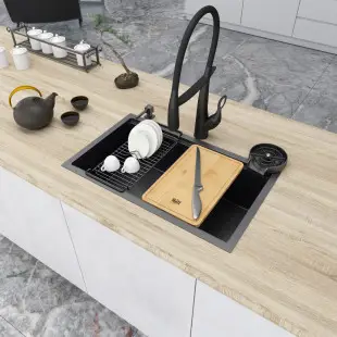 Czarny zlewozmywak kuchenny jednokomorowyze stali 1,5 mm podwieszany Nett NB-7042 foto