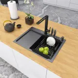 Zlew kuchenny czarny ze stali 1,5 mm z ociekaczem po lewej 60 cm Nett NB-6045L