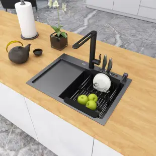 Zlew kuchenny czarny ze stali 1,5 mm z ociekaczem po lewej 60 cm Nett NB-6045L foto