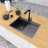 Zlewozmywak czarny jednokomorowy z ociekaczem do szafki 60 cm Nett NB-6045R