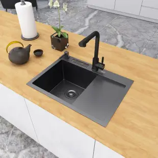 Zlewozmywak czarny jednokomorowy z ociekaczem do szafki 60 cm Nett NB-6045R foto