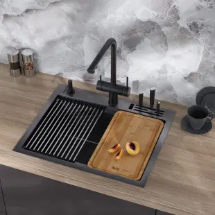 Czarny zlewozmywak ze stali nierdzewnej z powłoką PVD 1,5 mm Nett NB-5747 foto