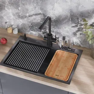 Czarny zlewozmywak ze stali nierdzewnej 1,5 mm z powłoką PVD Nett NB-7048 foto