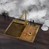 Złoty zlewozmywak do kuchni jednokomorowy ze stali 1,5 mm nablatowy Nett NG-5747