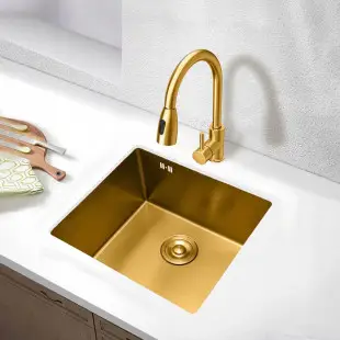 Złoty zlewozmywak kuchenny ze stali 1,5 mm jednokomorowy podwieszany 50 cm Nett NG-5045 foto