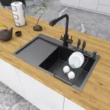 Czarny zlewozmywak kuchenny ze stali 1,5 mm z ociekaczem po lewej 80 cm Nett NB-7848L