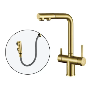 Złota bateria kuchenna trójdrożna do filtra ze stali Nett FWG-33 foto