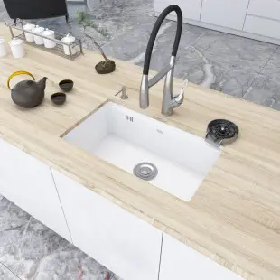 Zlewozmywak kuchenny biały jednokomorowy podwieszany stalowy Nett NW-7042 foto