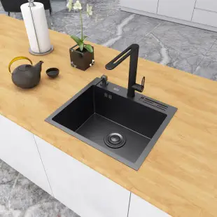 Czarny zlewozmywak kuchenny jednokomorowy ze stali 1,5 mm maly 45 cm Nett NB-5245 foto