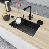 Czarny zlew kuchenny ze stali nierdzewnej podwieszany 1,5 mm Nett NB-6845