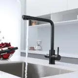 Czarna bateria kuchenna trójdrożna do filtra ze stali Nett FB-33