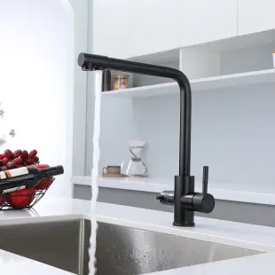 Czarna bateria kuchenna trójdrożna do filtra ze stali Nett FB-33 foto