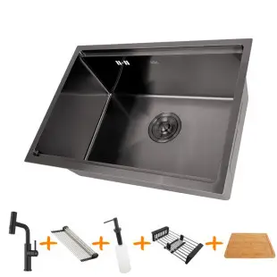 Zestaw czarny zlewozmywak kuchenny i bateria ze stali nierdzewnej NB-5742 foto