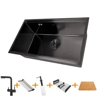 Zestaw czarny zlewozmywak kuchenny i bateria ze stali nierdzewnej NB-7042 foto