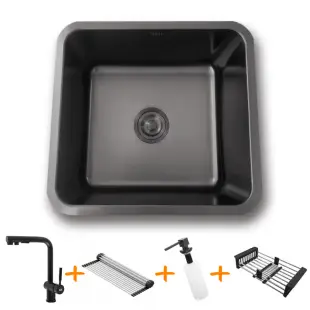 Zestaw czarny zlewozmywak kuchenny i bateria ze stali nierdzewnej NB-4643 foto