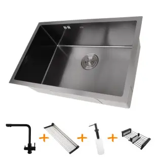 Zestaw czarny zlewozmywak kuchenny i bateria ze stali nierdzewnej NB-6845 foto